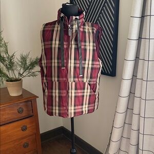 JODIFL Burgundy Plaid Puffer Vest medium